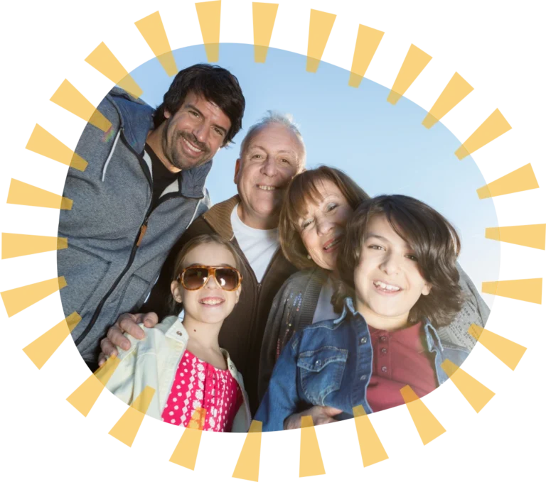 Family representing members with access to affordable health care through a discount health care program